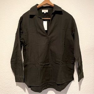 Lou & Grey V-Neck Collared Oversized Long Sleeve Shirt